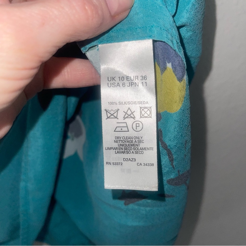 Nicole Farhi turquoise floral 100% silk square rounded neckline size 6 - Picture 6 of 9